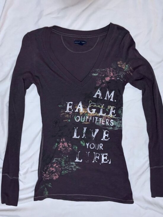2010 American Eagle Tunic S Long Sleeves Deep V Fairy Grunge Poet 100% Cotton - Picture 2 of 7